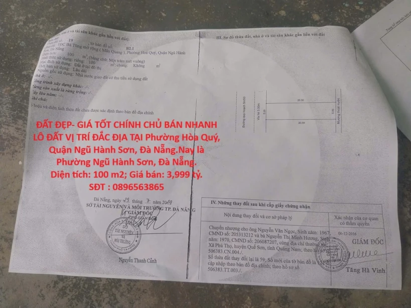 ĐẤT ĐẸP- GIÁ TỐT CHÍNH CHỦ BÁN NHANH LÔ ĐẤT VỊ TRÍ ĐẮC ĐỊA TẠI Phường Hòa Quý, Quận Ngũ Hành Sơn, Đà Nẵng.
