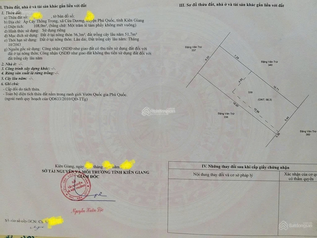 Chính chủ cần bán lô đất đẹp 108m² tại Ấp Cây Thông Trong, Xã Cửa Dương, TP Phú Quốc, Kiên Giang