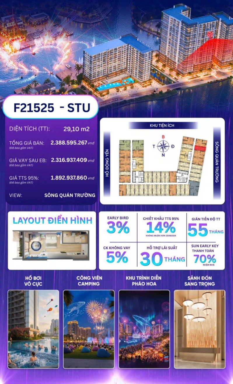 F21525 – STUDIO THE FEST 2  CHARMORA CITY – VIEW SÔNG QUÁN