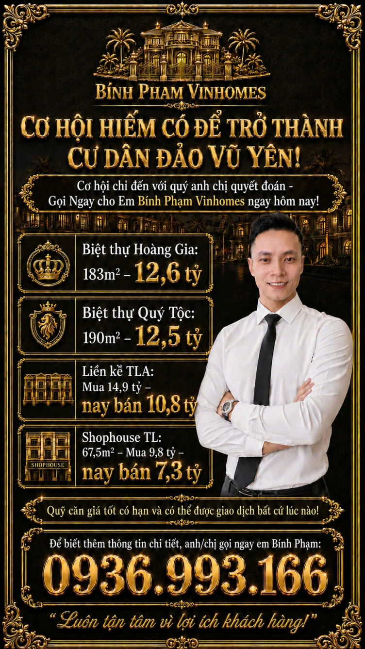 Săn hàng giá tốt tại Đảo Vũ Yên - 7,3 tỷ sở hữu ngay - Cơ hội hiếm. LH: 0936.993.166