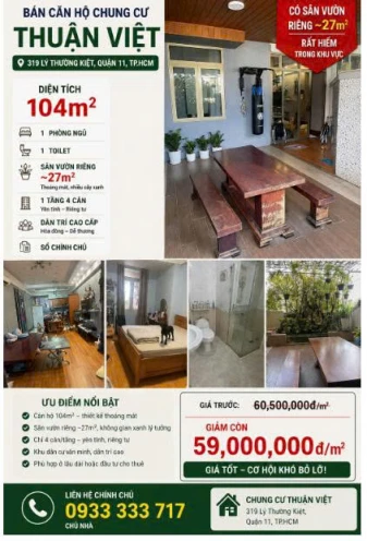 BÁN CĂN HỘ CHUNG CƯ THUẬN VIỆT – 319 LÝ THƯỜNG KIỆT, QUẬN 11