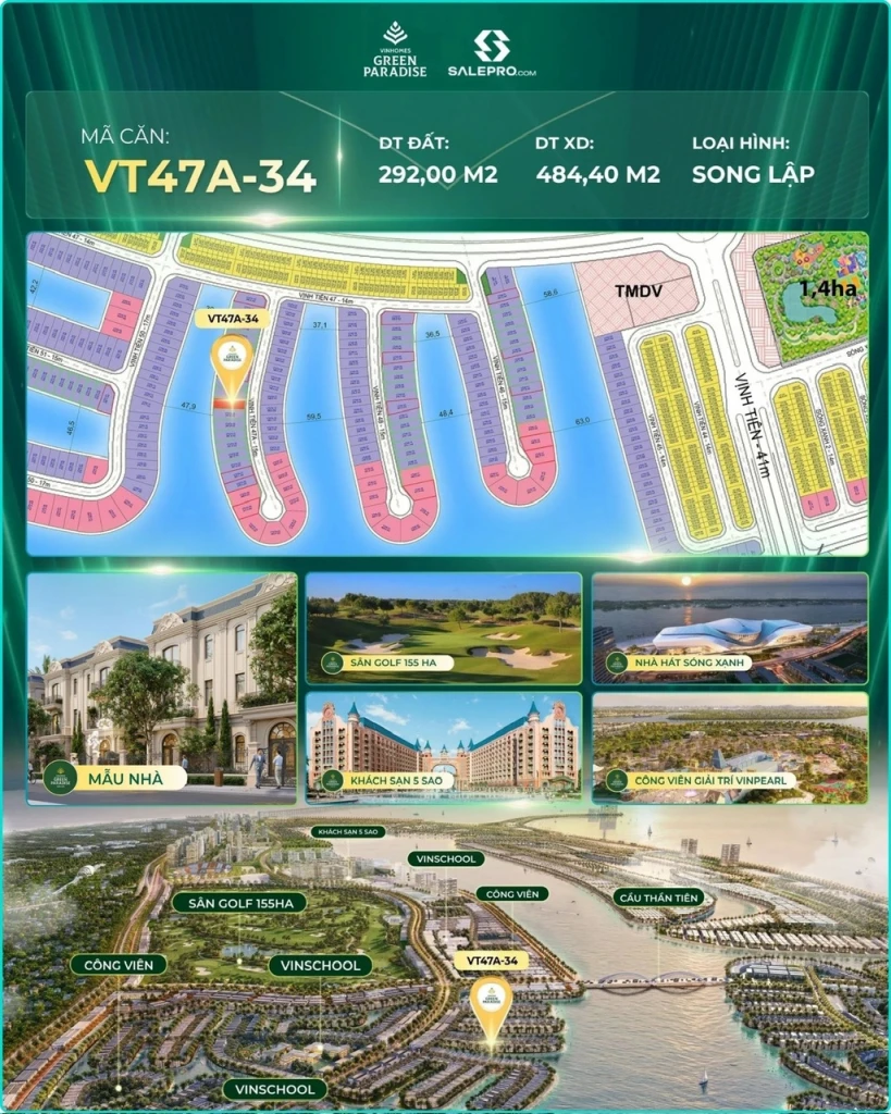 Kính gửi Anh/Chị thông tin căn: 🔹 Mã căn: VT47A-34 Khu Vịnh Tiên Cần Giờ