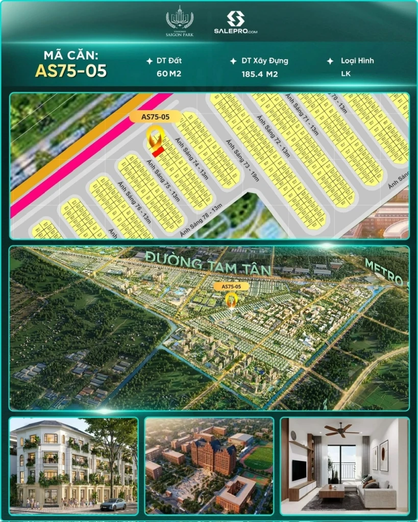 Kính gửi Anh/Chị thông tin căn🔹 Mã căn: AS75-05 NHÀ PHỐ VINHOMES HỐC MÔN