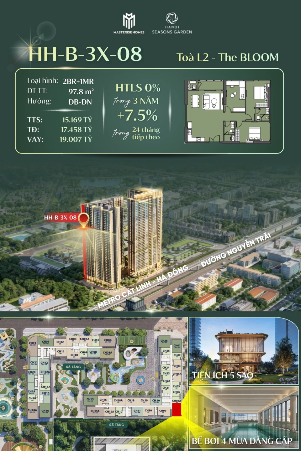 💥 MỞ BÁN CĂN HỘ 3 PHÒNG NGỦ TẠI TÒA L2 THE BLOOM - HH-B-36-08  HANOI SEASONS GARDEN