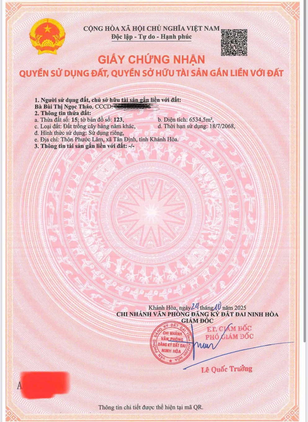 CHÍNH CHỦ BÁN NHANH ĐẤT PHƯỚC LÂM, TÂN ĐỊNH, KHÁNH HÒA