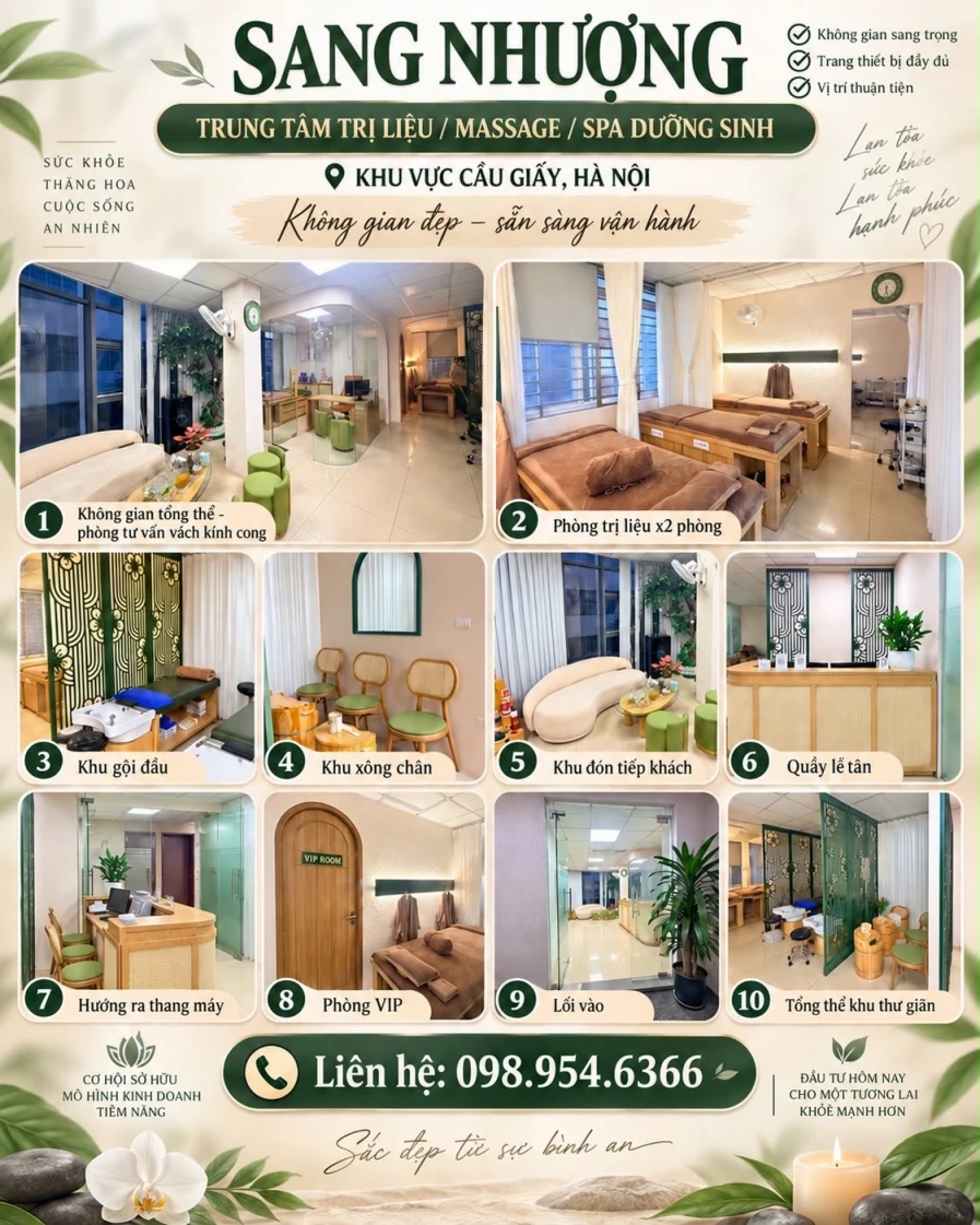 SANG NHƯỢNG TRUNG TÂM TRỊ LIỆU - MASSAGE - SPA DƯỠNG SINH TẠI CẦU GIẤY, HÀ NỘI