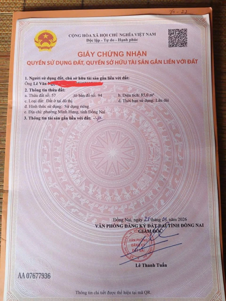 CHÍNH CHỦ CẦN BÁN ĐẤT KHU ĐÔ THỊ PHÚC HƯNG – CHƠN THÀNH, BÌNH PHƯỚC