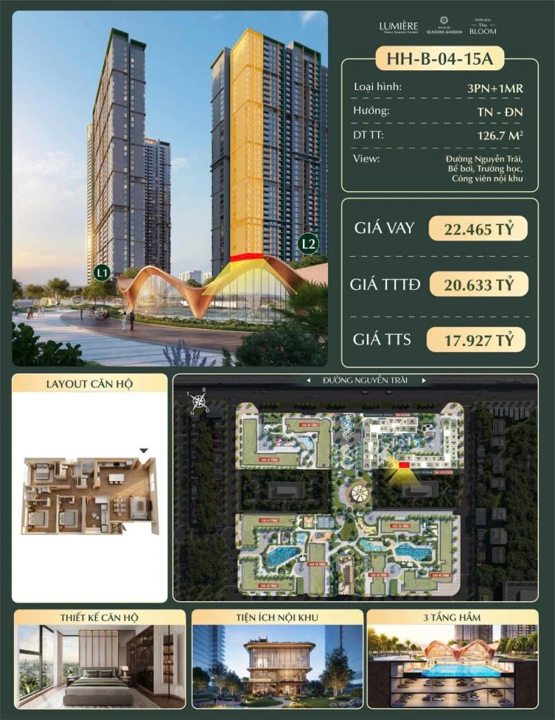 🔥 GIỎ HÀNG HIẾM CĂN 3PN+1 TẠI LUMIÈRE HANOI SEASONS GARDEN 🔥