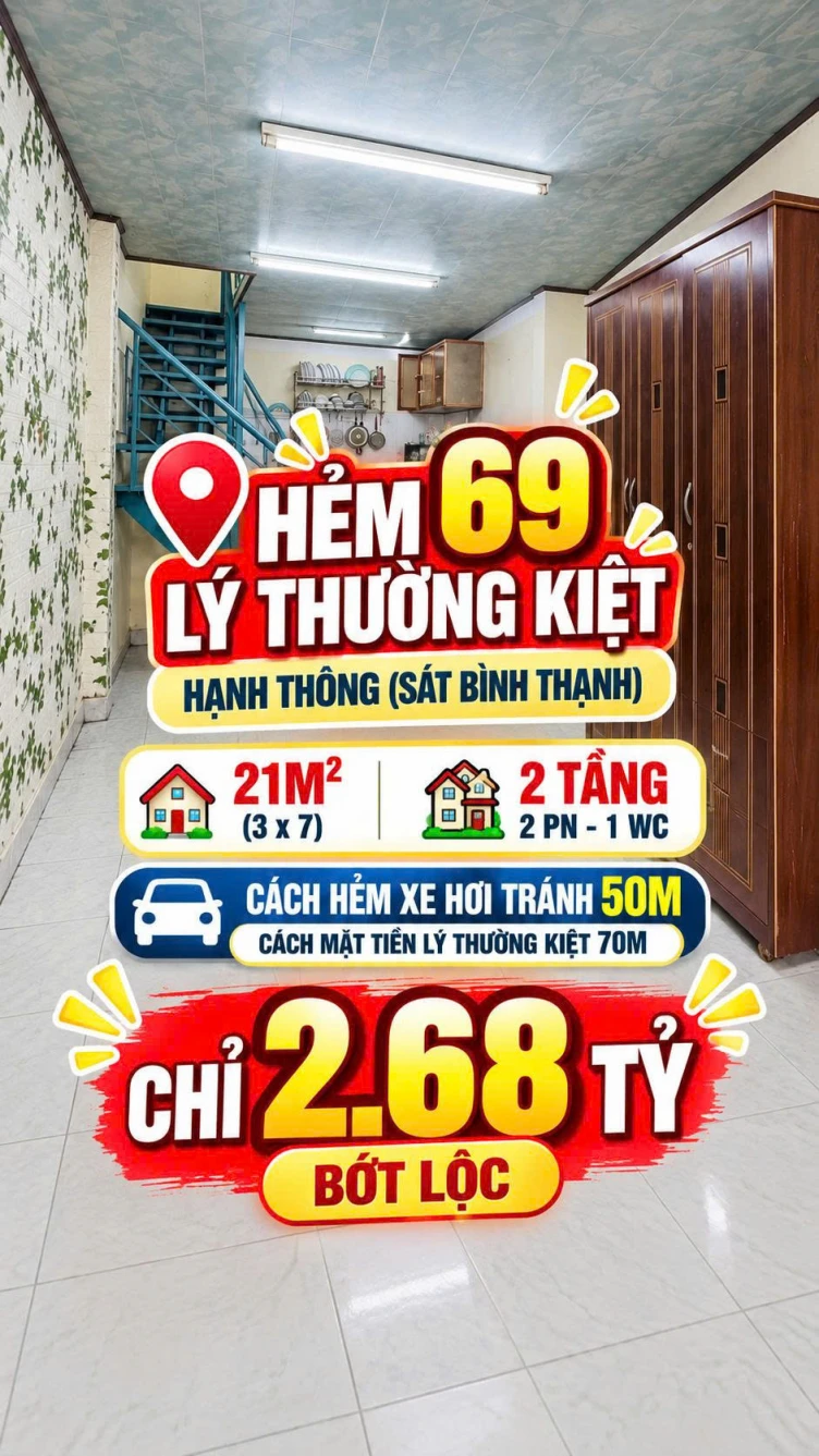 Bán nhà 2 tầng 21m2 Lý Thường Kiệt Gò Vấp sát Ngã 5 nở hậu giá 2.68tỷ