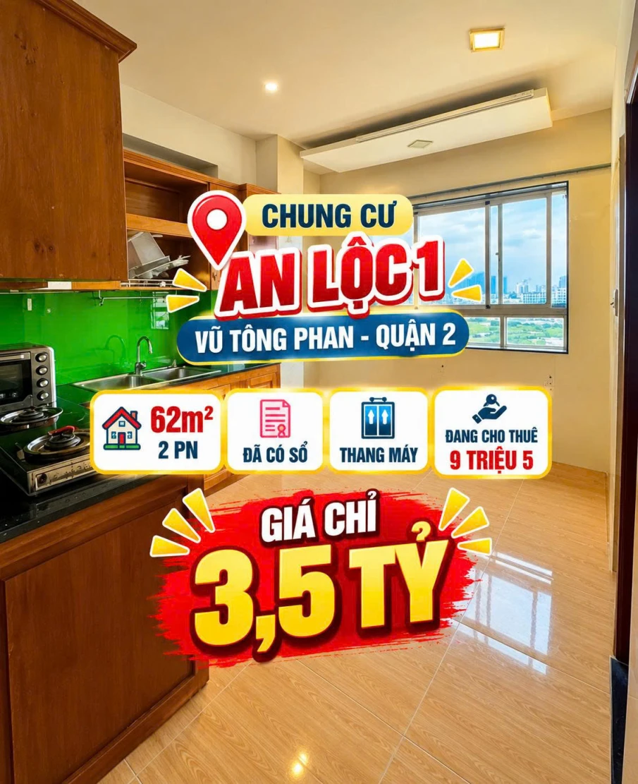 Bán chung cư An Lộc 1, Vũ Tông Phan, Quận 2 - 2PN. Sổ hồng riêng 3.5tỷ