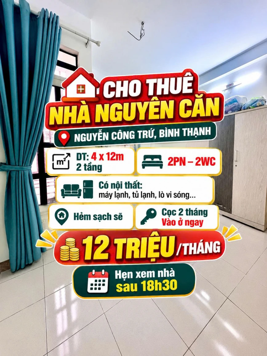 🔥 CHO THUÊ NHÀ Nguyễn Công Trứ, Bình Thạnh gần Thảo Cầm Viên, 12tr