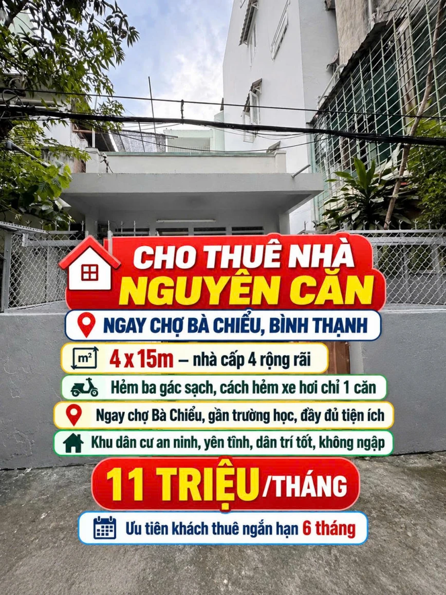 Cho thuê ngay chợ bà Chiểu - nhà C4 , 60m2 chỉ 11tr