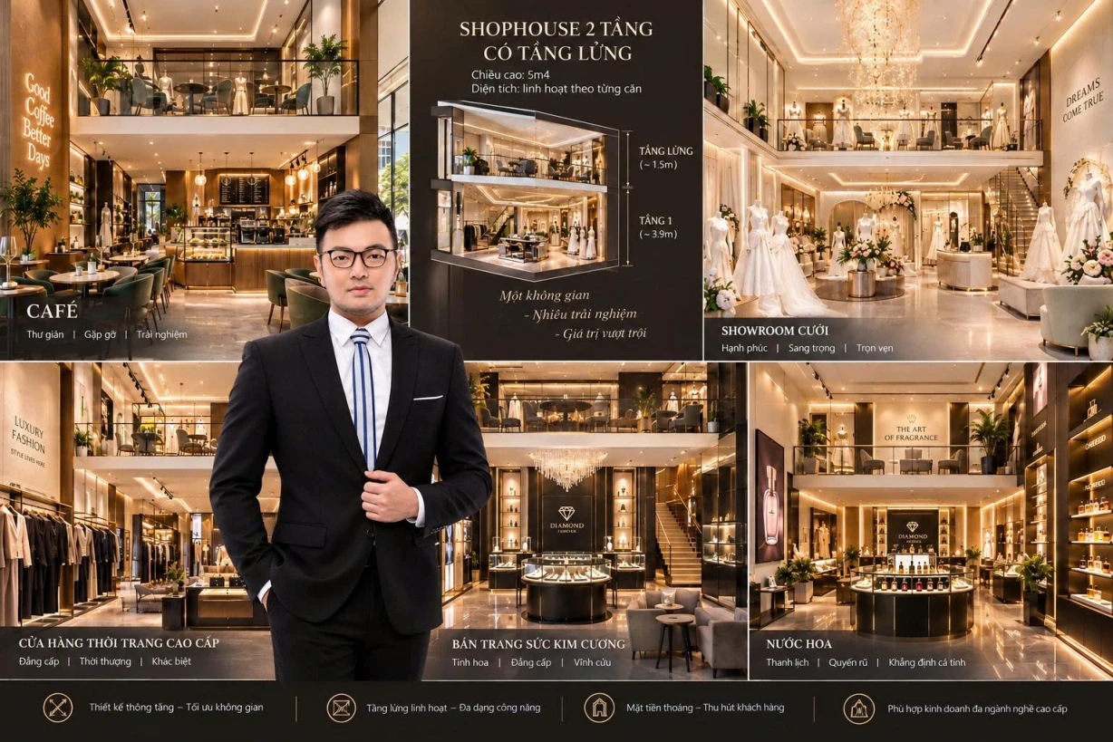 Vinhomes Quận 9- Shophouse Beverly 5,4m- tầng lửng linh hoạt, nhiều mô hình kinh doanh: từ 129 triệu/m2