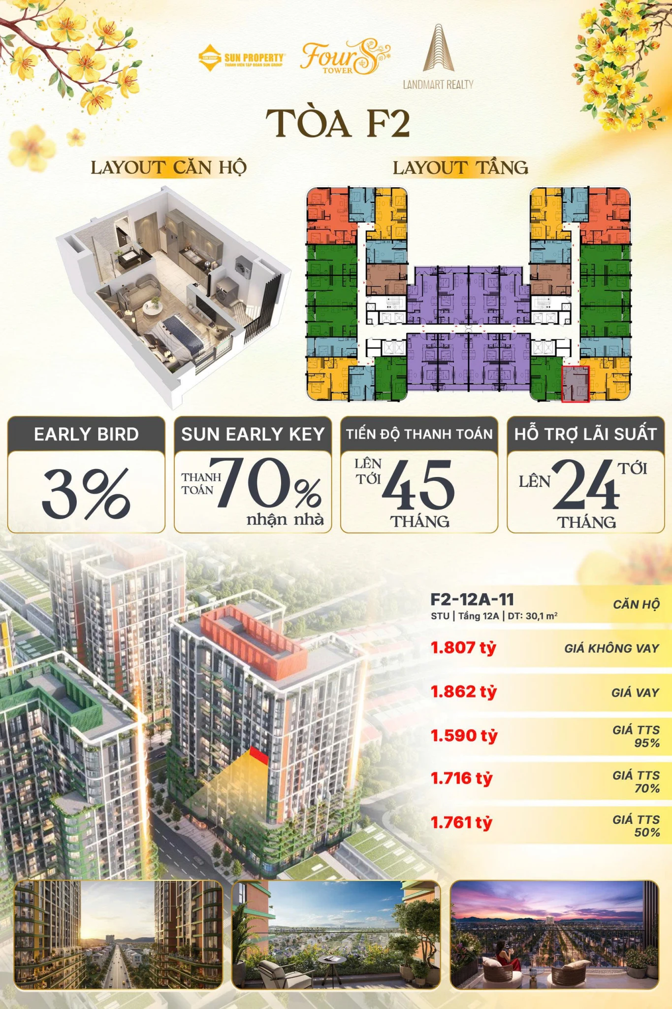 Bán căn hộ Studio Sun FourS, Ngũ Hành Sơn, Đà Nẵng, DT 30m², giá rẻ