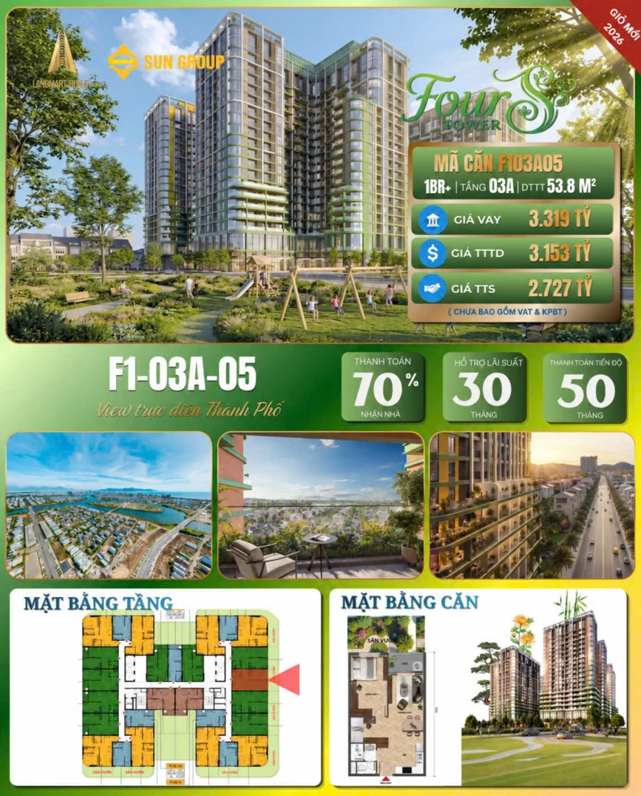 CĂN HỘ SÂN VƯỜN FOUR S TOWER – CHỈ TỪ 2,7 TỶ - SỐNG XANH GIỮA LÒNG ĐÀ NẴNG