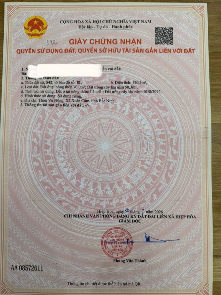 SIÊU PHẨM XUÂN CẨM – BẮC NINH -  120,3 M² – 50TR/M² – ĐẤT CHÍNH CHỦ!