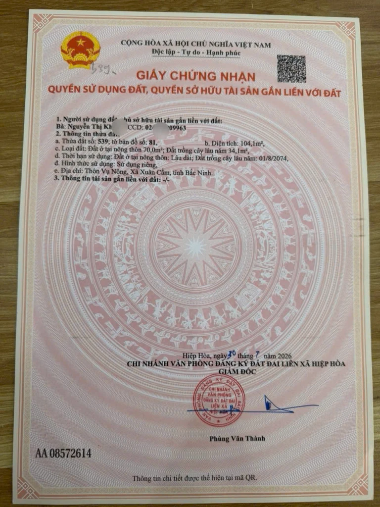 1.ĐẤ𝐓 𝐂𝐇Í𝐍𝐇 𝐂𝐇Ủ NGAY SÁT KHU CÔNG NGHIỆP TẠI VỤ NÔNG - XUÂN CẨM - BẮC NINH. 𝐆𝐈Á ĐẦ𝐔 𝐓Ư 𝐒𝐈𝐍𝐇 𝐋Ờ