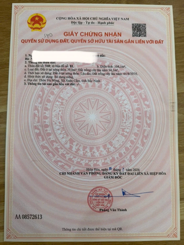 SIÊU PHẨM XUÂN CẨM – BẮC NINH -  104,1M² – 50TR/M² – ĐẤT CHÍNH CHỦ!