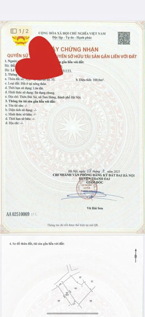 Chủ đang chào bán lô đất thôn bùi xá - xã tam hưng Diện tích : 100m2