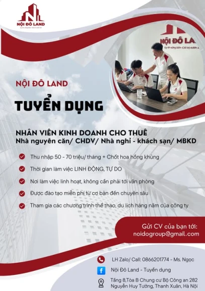  TUYỂN DỤNG SALE BẤT ĐỘNG SẢN NỘI ĐÔ LAND [Thanh Xuân, Hà Nội]