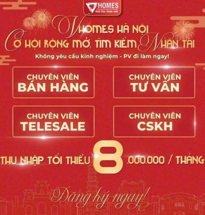  💥💥🌈🌈🌈Bắt đầu sự nghiệp BĐS rực rỡ cùng VHOMES . Lương thử việc lên tới  8.000.000/tháng